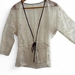 Cream Lace Tie-Front Top / Cardigan